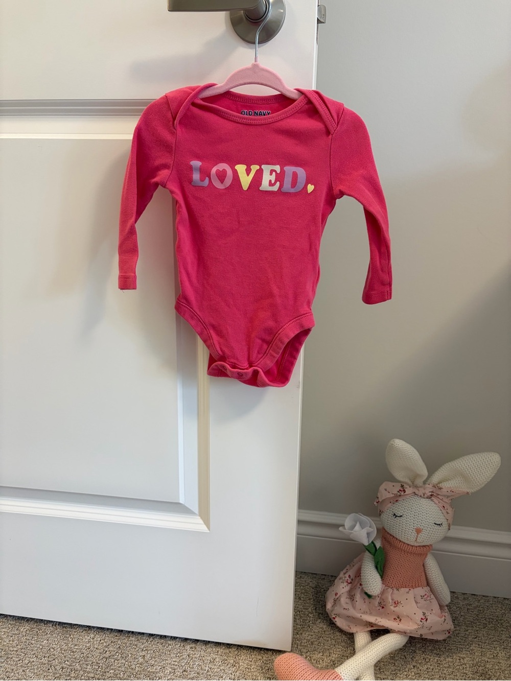 (5 for$35) Old Navy Hot Pink Long-Sleeve Baby One-Piece with "LOVED" Lettering
